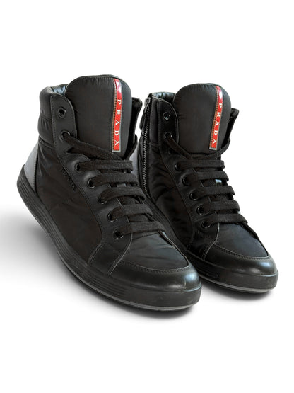 Prada Retro Hightops Black Fabric/Leather (44)