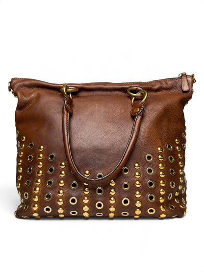 Miu Miu Gold Trimmed Shopper Bag Brown