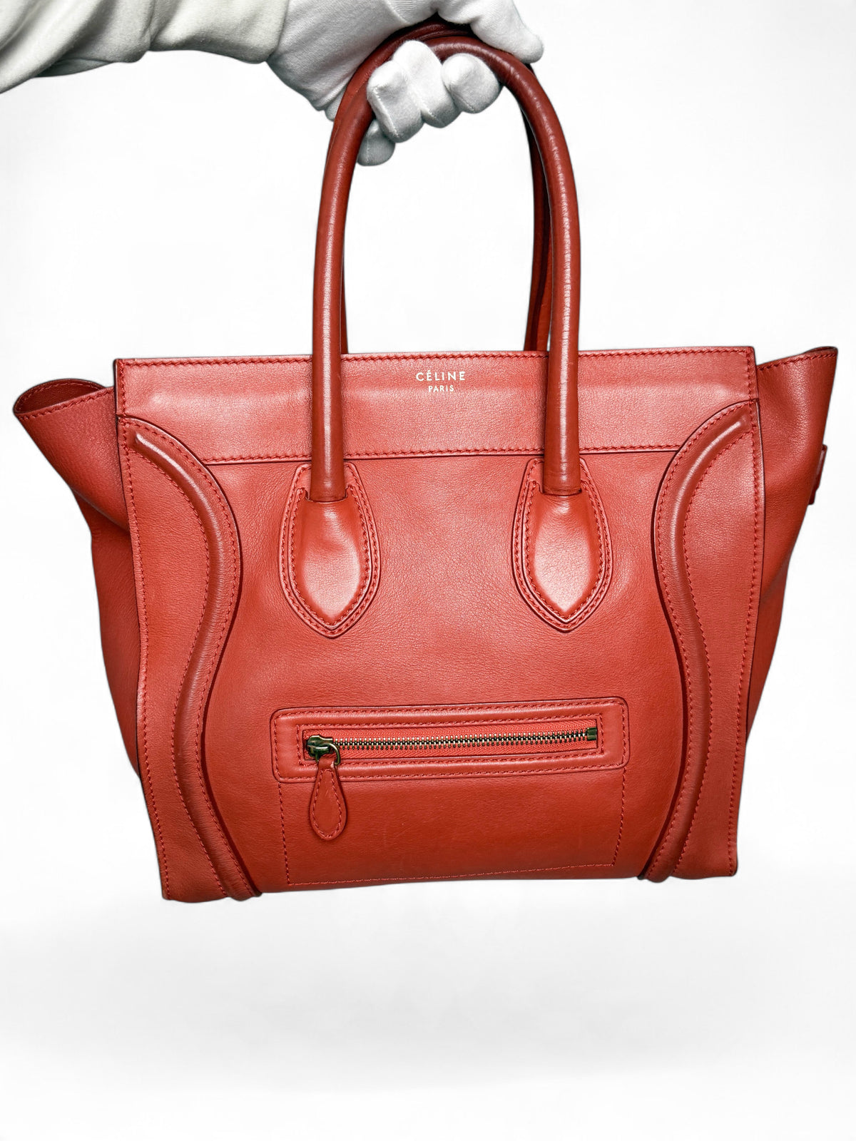 Celine Mini Luggage Leather Handbag Red