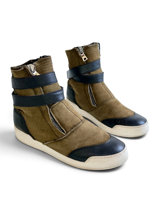 Balmain Shearling/Leather Strap High-Tops Olive (44)