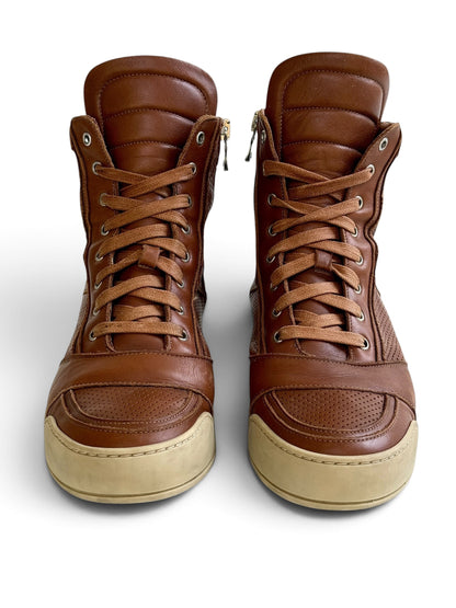 Balmain High-Tops Brown Perforated Leather (44)