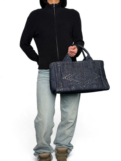 Prada Denim Canapa Bijoux Tote Bag