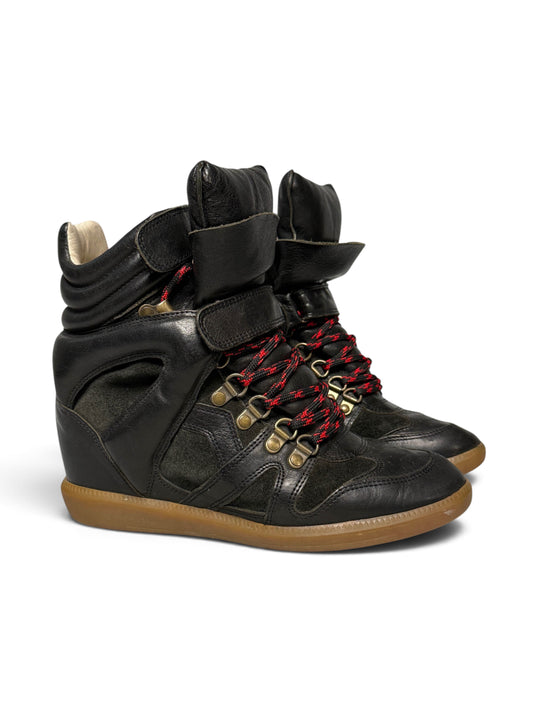 Isabel Marant Etoile Buck Wedge Sneaker Black Leather (38)