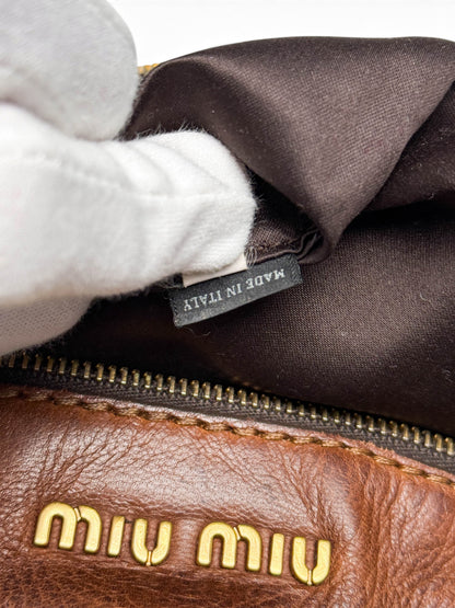 Miu Miu Gold Trimmed Shopper Bag Brown