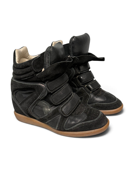 Isabel Marant Bekett Wedge Sneaker Black Leather Trim