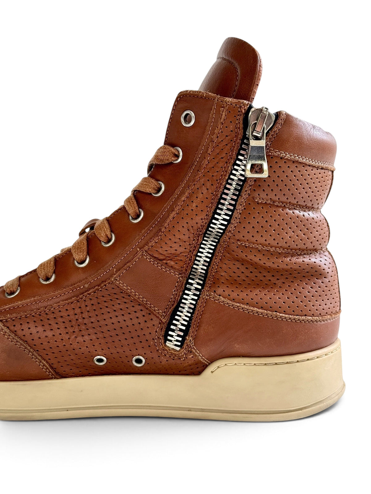 Balmain High-Tops Brown Perforated Leather (44)