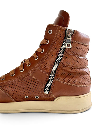 Balmain High-Tops Brown Perforated Leather (44)