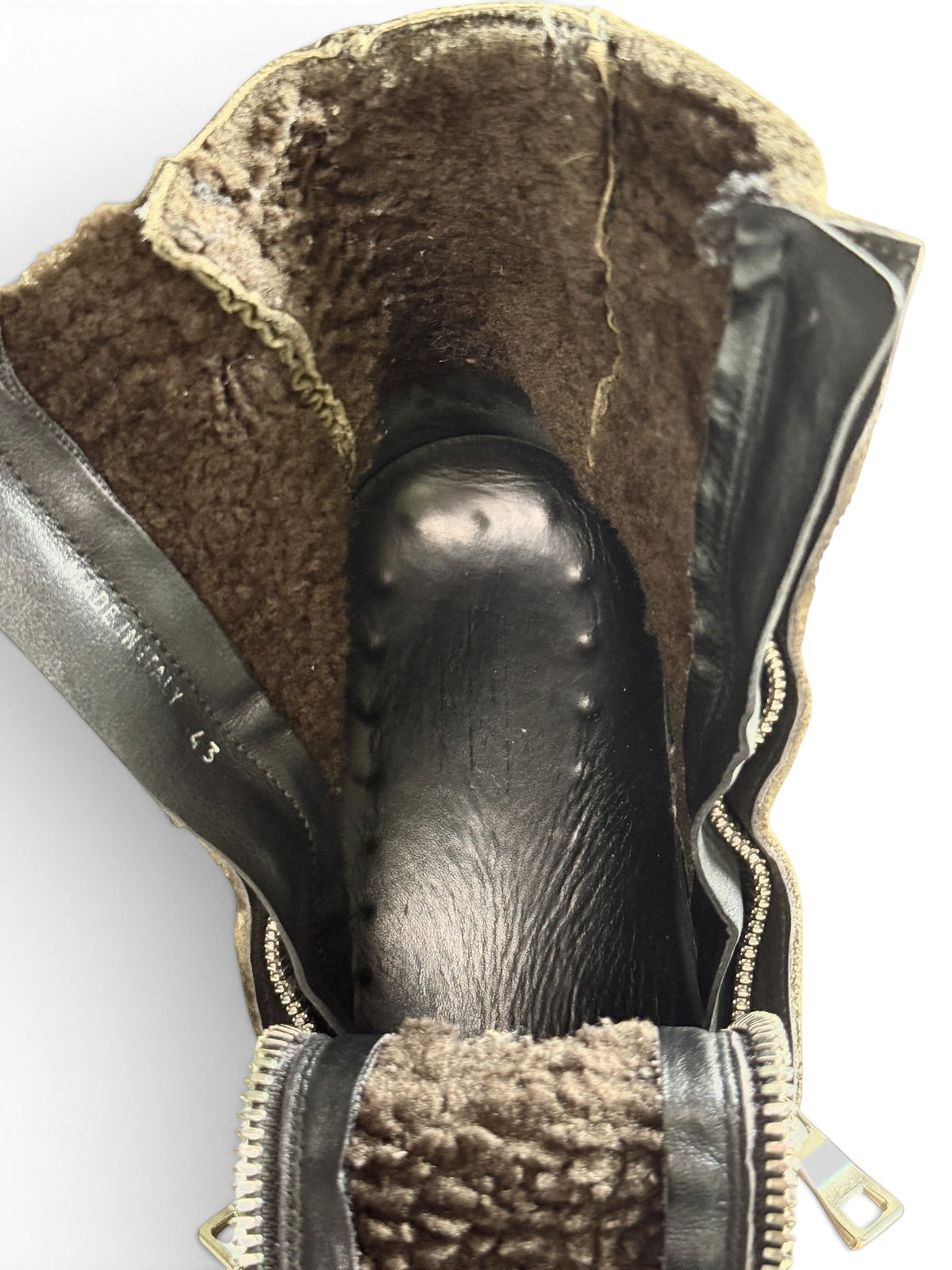 Balmain Shearling/Leather Strap High-Tops Olive (44)
