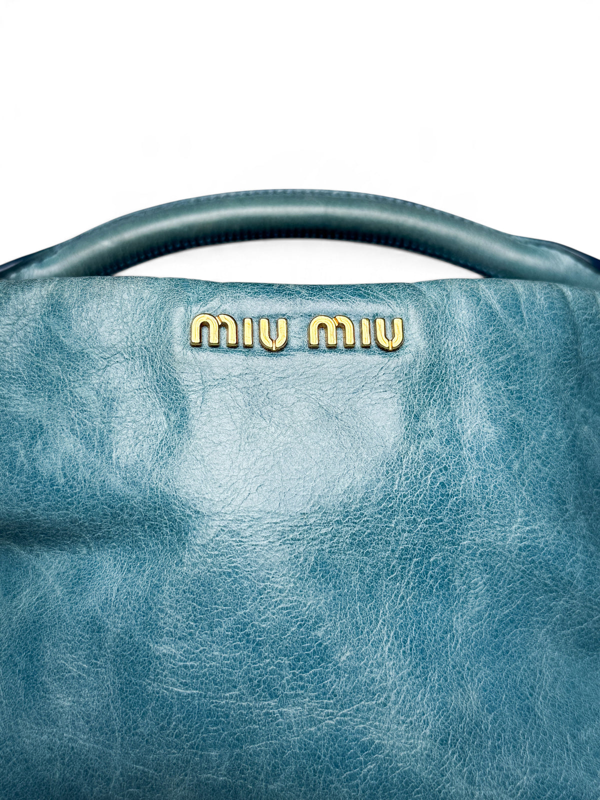 Miu Miu Vitello Lux Leather Hobo Bag Turqoise