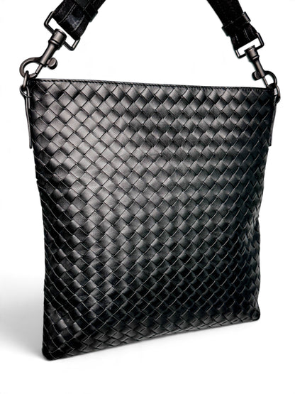 Bottega Veneta Intrecciato Messenger Bag Black