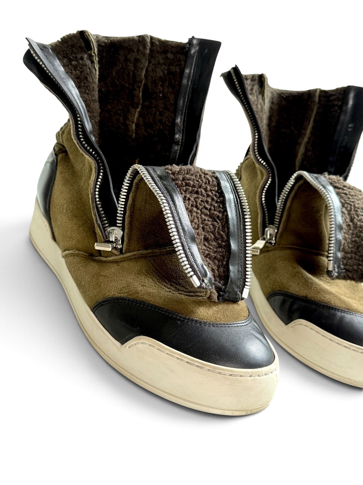 Balmain Shearling/Leather Strap High-Tops Olive (44)
