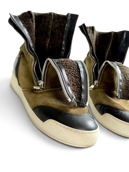 Balmain Shearling/Leather Strap High-Tops Olive (44)