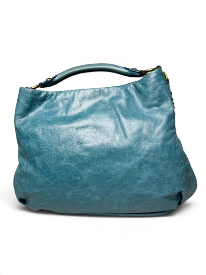 Miu Miu Vitello Lux Leather Hobo Bag Turqoise
