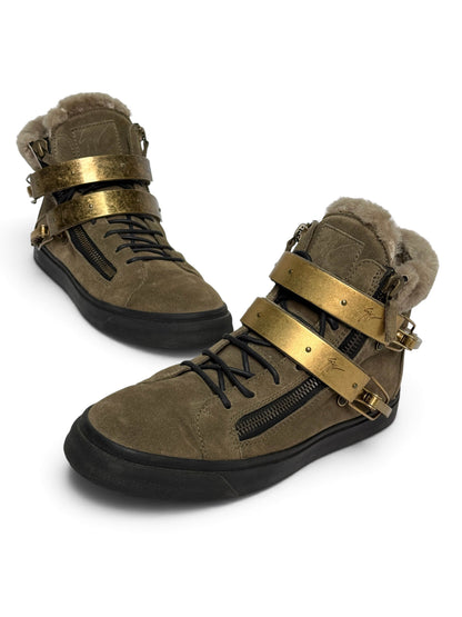 Giuseppe Zanotti Mid-Top Ski Buckle Sneaker Fur Trim (42)