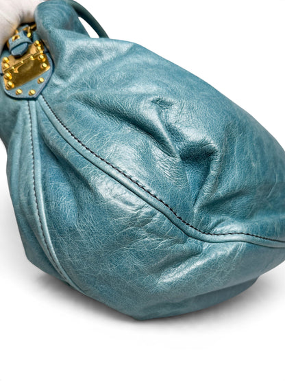 Miu Miu Vitello Lux Leather Hobo Bag Turqoise