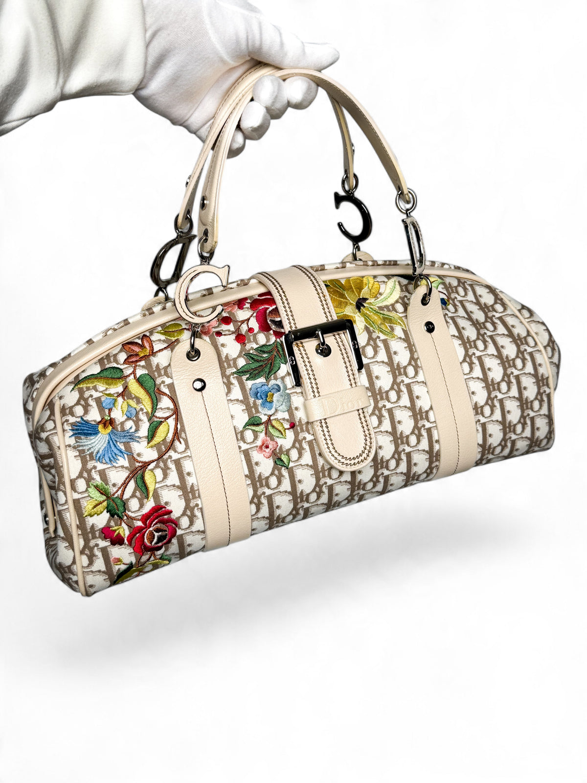 Dior 2005 Diorissimo Floral Embroidered Trotter Bag