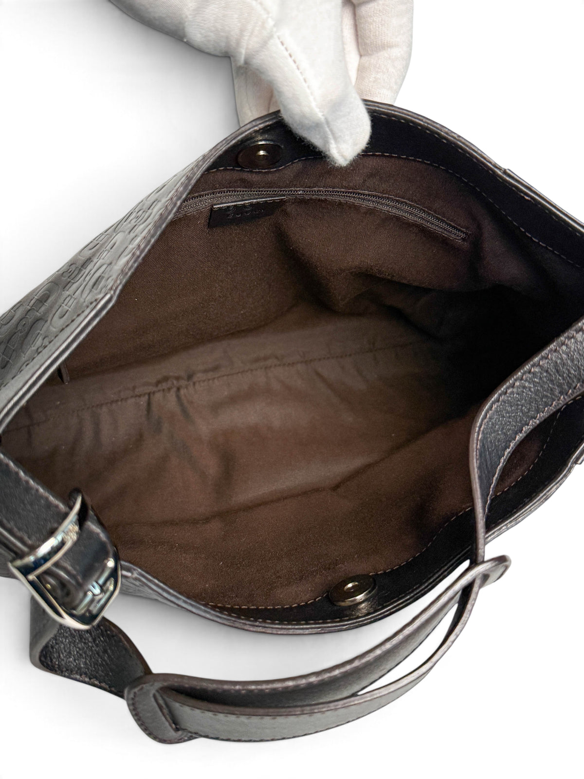 Gucci Horsebit Embossed Leather Hobo Bag Dark Brown