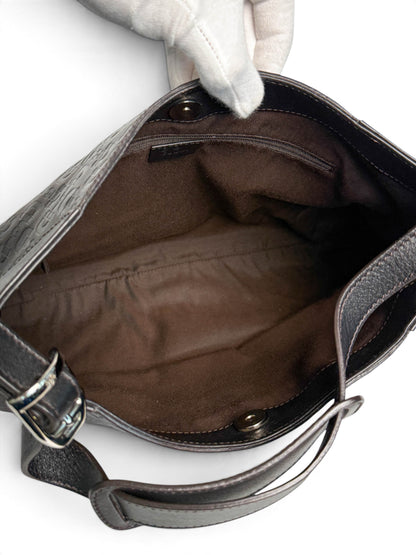 Gucci Horsebit Embossed Leather Hobo Bag Dark Brown