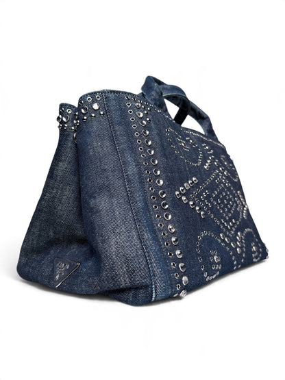 Prada Denim Canapa Bijoux Tote Bag
