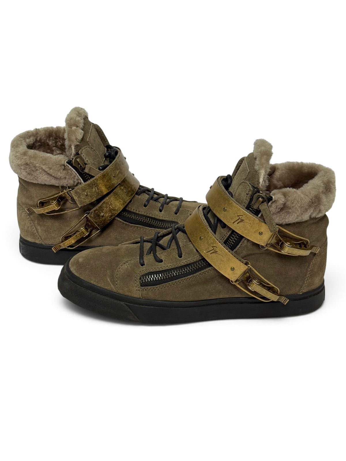 Giuseppe Zanotti Mid-Top Ski Buckle Sneaker Fur Trim (42)