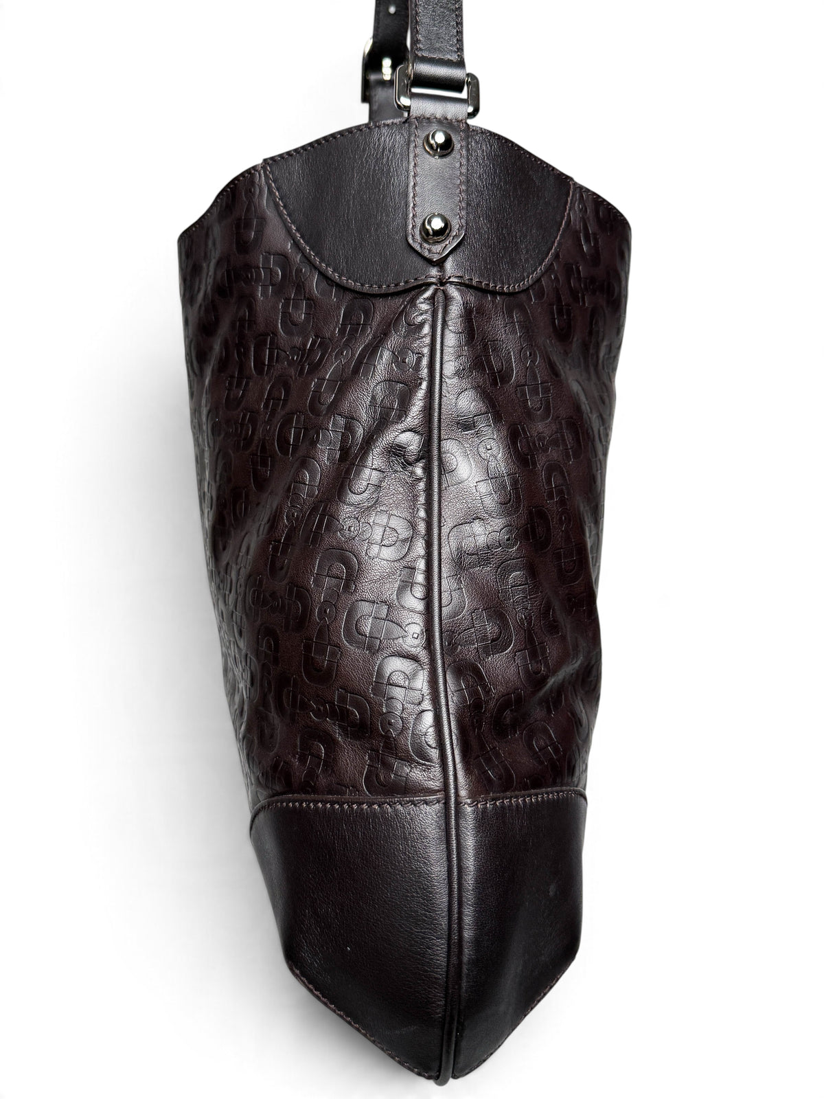 Gucci Horsebit Embossed Leather Hobo Bag Dark Brown