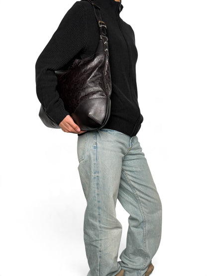 Gucci Horsebit Embossed Leather Hobo Bag Dark Brown