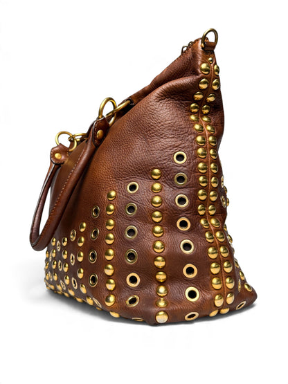 Miu Miu Gold Trimmed Shopper Bag Brown