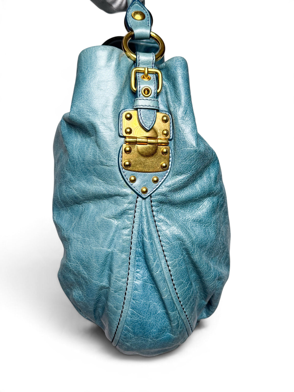 Miu Miu Vitello Lux Leather Hobo Bag Turqoise