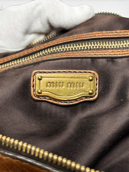 Miu Miu Gold Trimmed Shopper Bag Brown