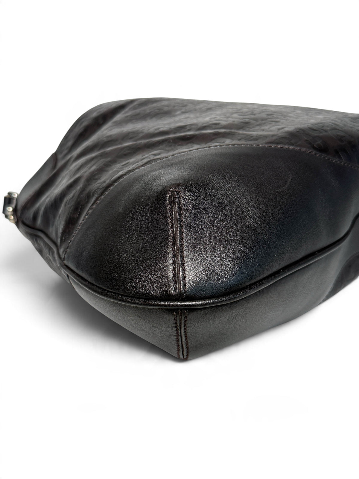 Gucci Horsebit Embossed Leather Hobo Bag Dark Brown