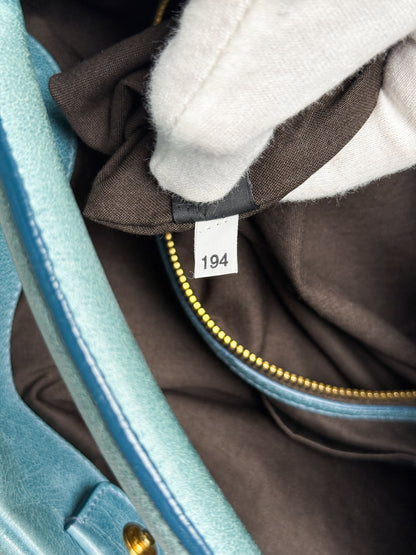 Miu Miu Vitello Lux Leather Hobo Bag Turqoise