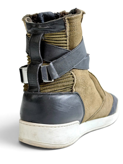 Balmain Shearling/Leather Strap High-Tops Olive (44)