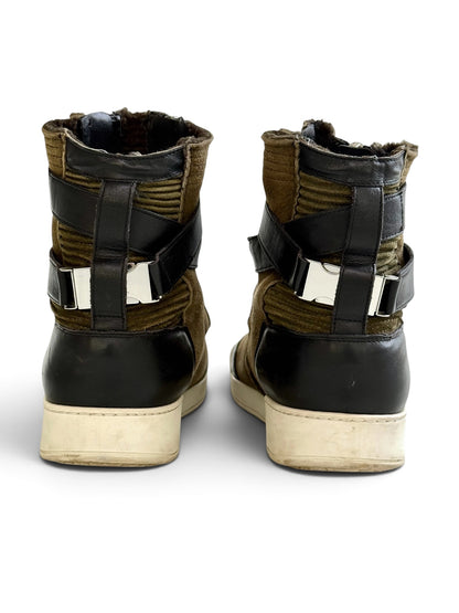 Balmain Shearling/Leather Strap High-Tops Olive (44)
