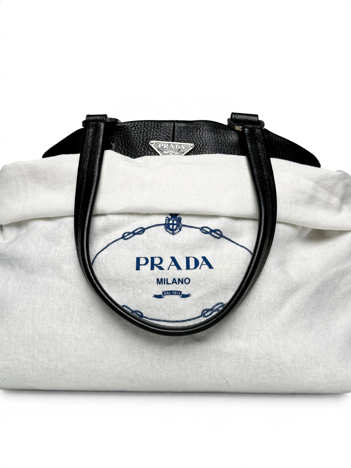 Prada Vitello Daino Black Leather Tote Bag