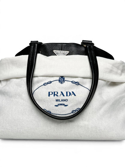 Prada Vitello Daino Black Leather Tote Bag