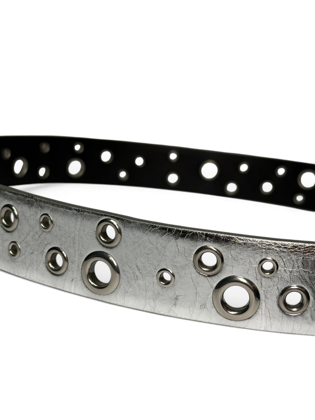 Chanel Metallic Silver Leather Eyelet Belt