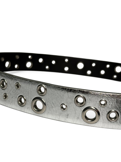 Chanel Metallic Silver Leather Eyelet Belt
