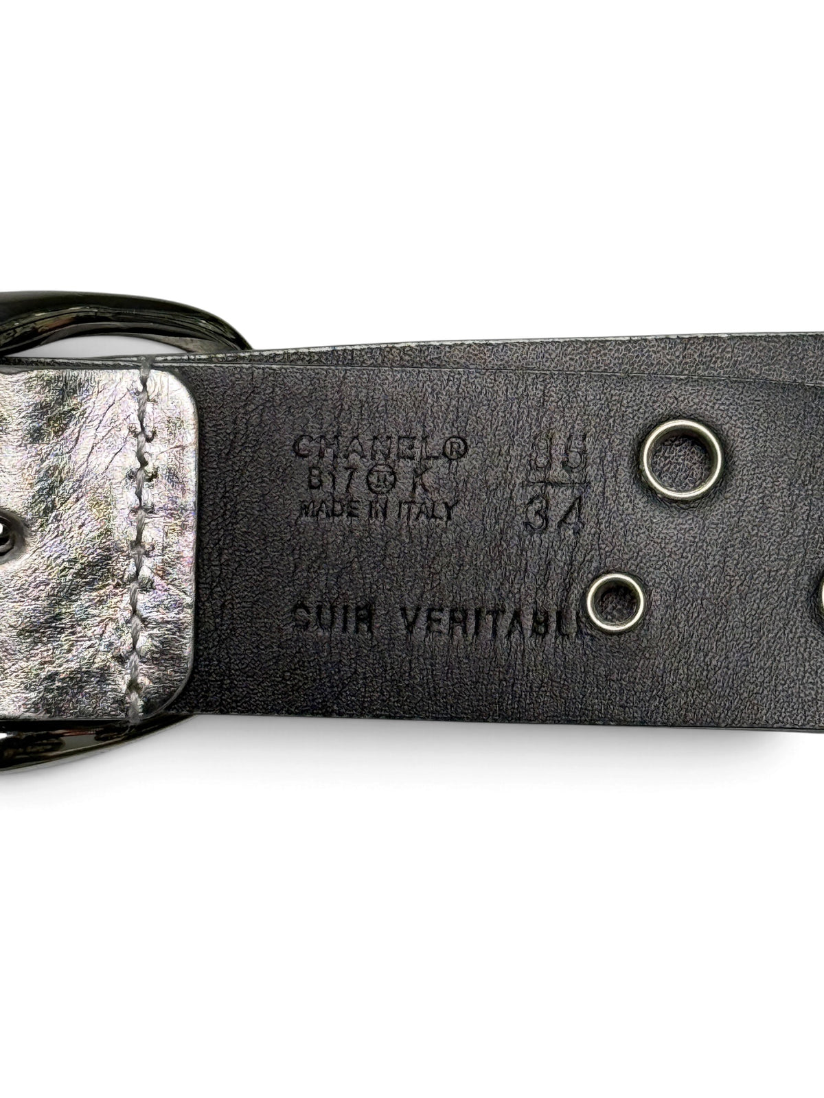 Chanel Metallic Silver Leather Eyelet Belt