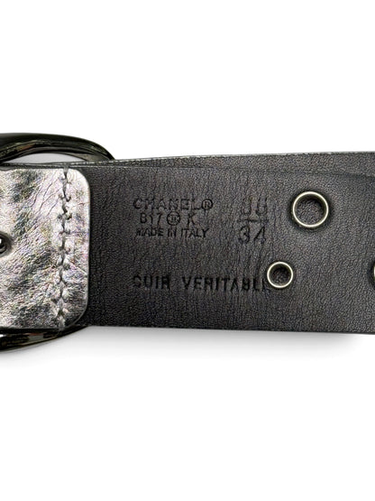 Chanel Metallic Silver Leather Eyelet Belt