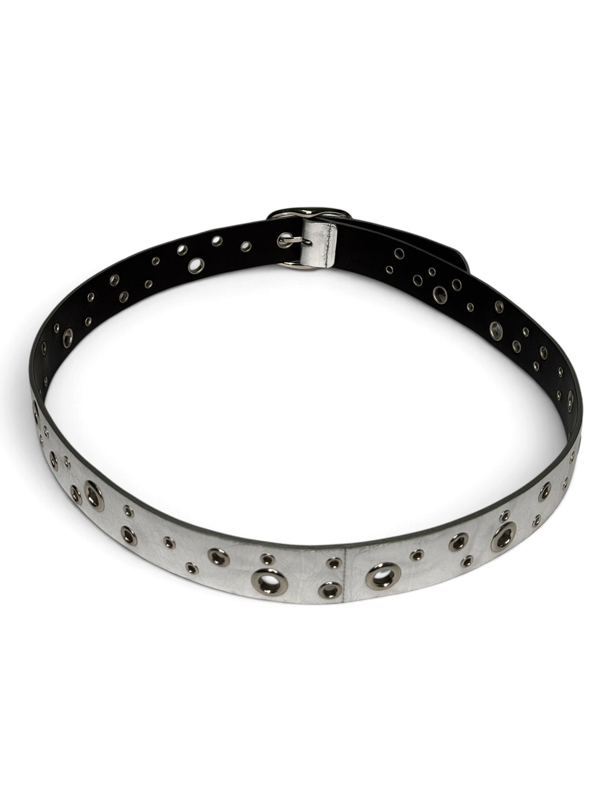Chanel Metallic Silver Leather Eyelet Belt