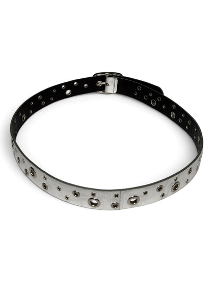 Chanel Metallic Silver Leather Eyelet Belt