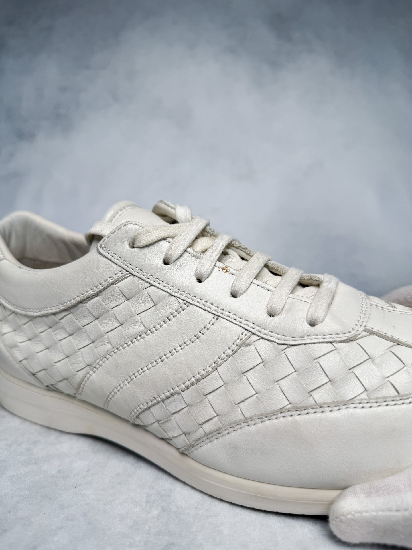 Bottega Veneta Intrecciato Leather Sneaker White (43)