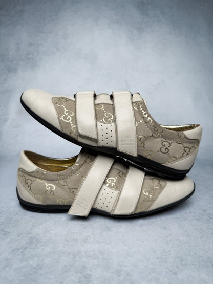 Gucci Vintage Monogram Sneaker Leather/Suede Beige and Gold (38)