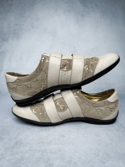 Gucci Vintage Monogram Sneaker Leather/Suede Beige and Gold (38)