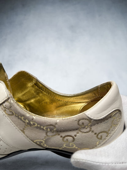Gucci Vintage Monogram Sneaker Leather/Suede Beige and Gold (38)