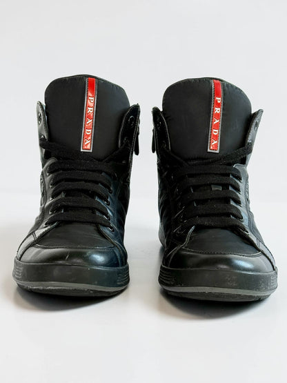 Prada Retro Hightops Black Fabric/Leather (44)