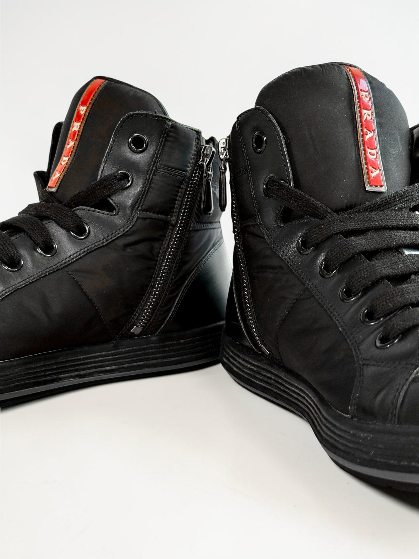 Prada Retro Hightops Black Fabric/Leather (44)