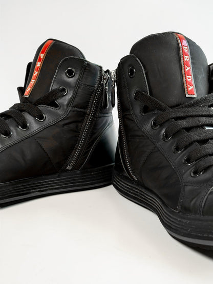 Prada Retro Hightops Black Fabric/Leather (44)