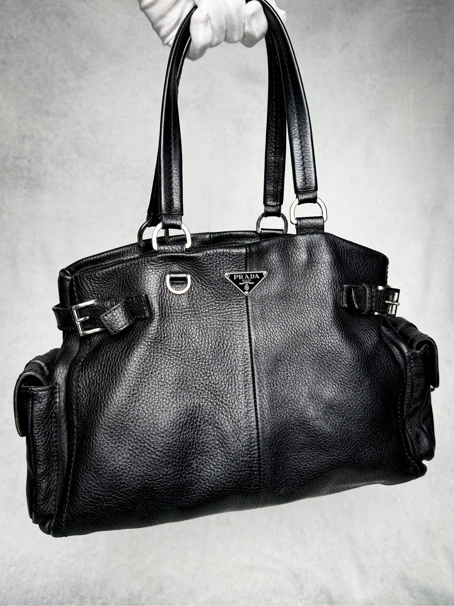 Prada Vitello Daino Black Leather Tote Bag