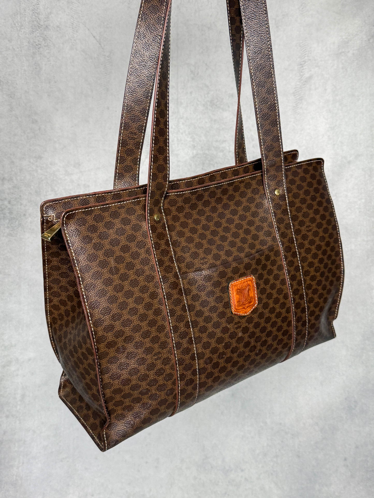 Celine Vintage Brown Macadam Tote Bag Canva/Leather